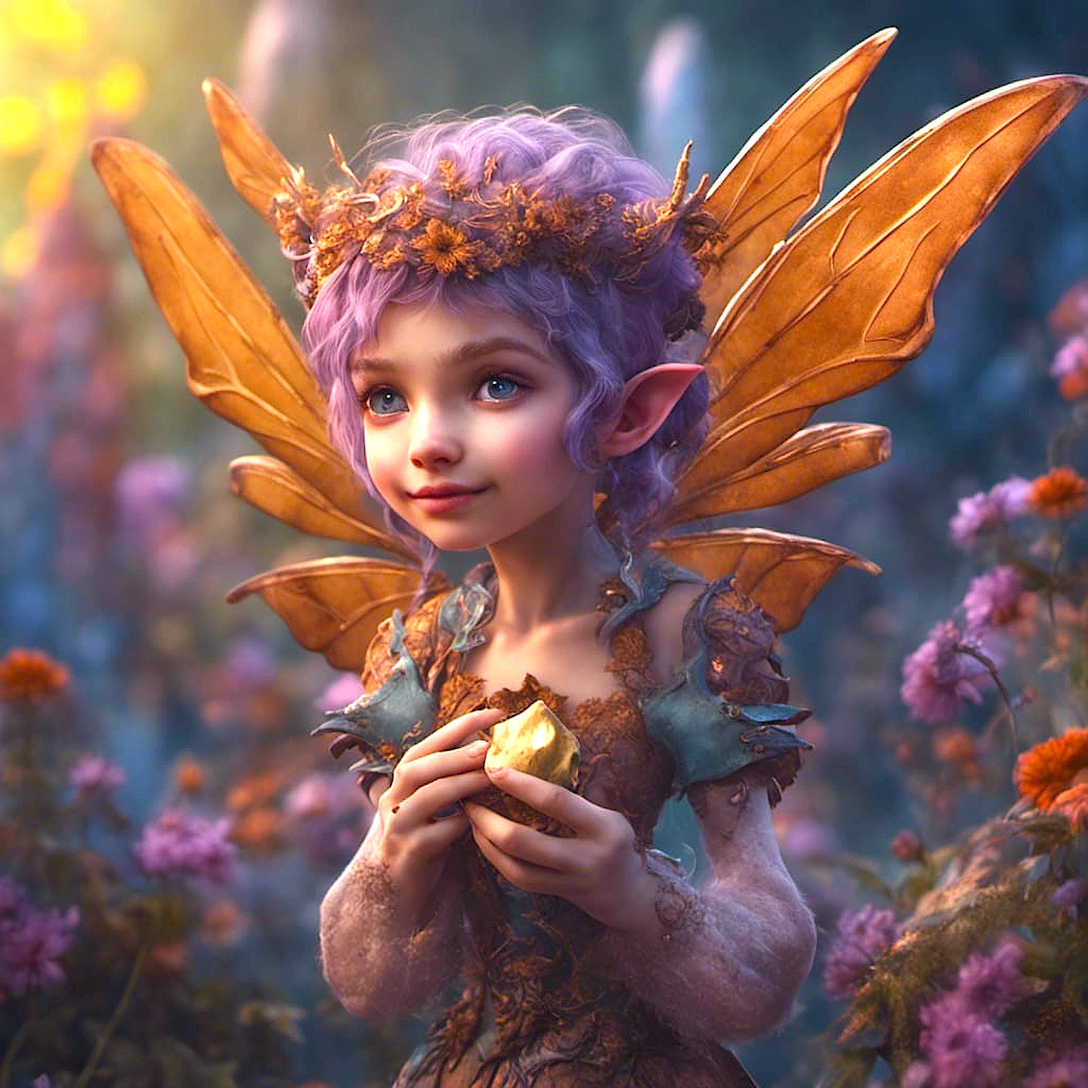 colorful image of childlike fairy holding golden tooth